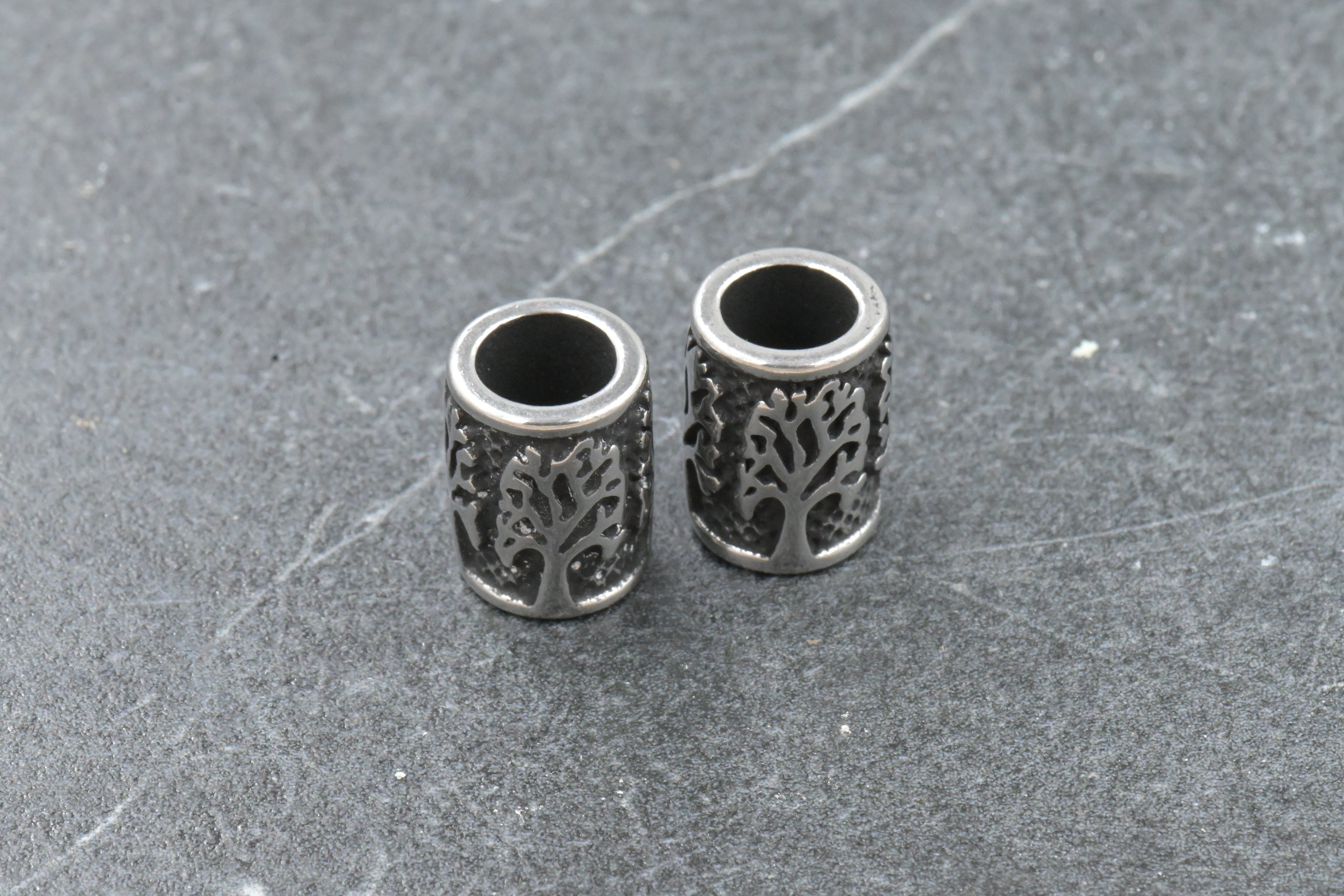 304 Stainless Steel European Tube Beads, Tree, Large Hole Beads, Antique Silver, 12x9mm