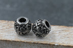 304 Stainless Steel European Beads, Large Hole Beads, Rondelle with Fleur De Lis, Antique Silver, 10x9mm