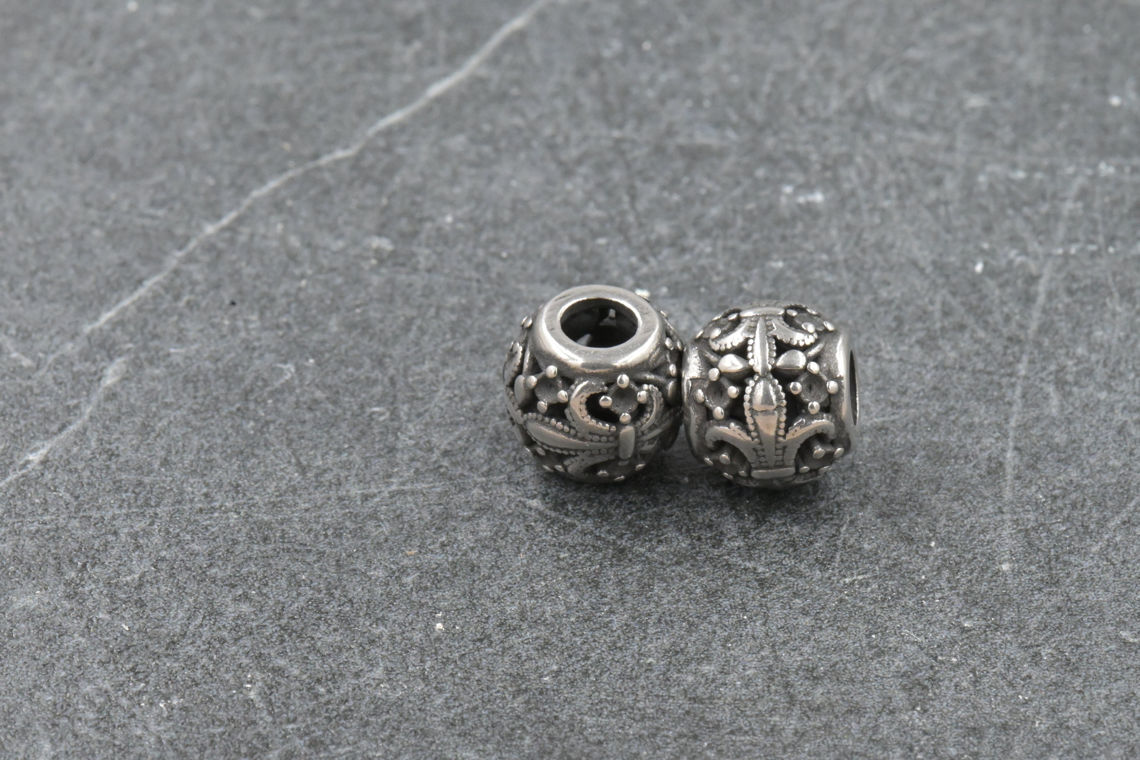 304 Stainless Steel European Beads, Large Hole Beads, Rondelle with Fleur De Lis, Antique Silver, 10x9mm