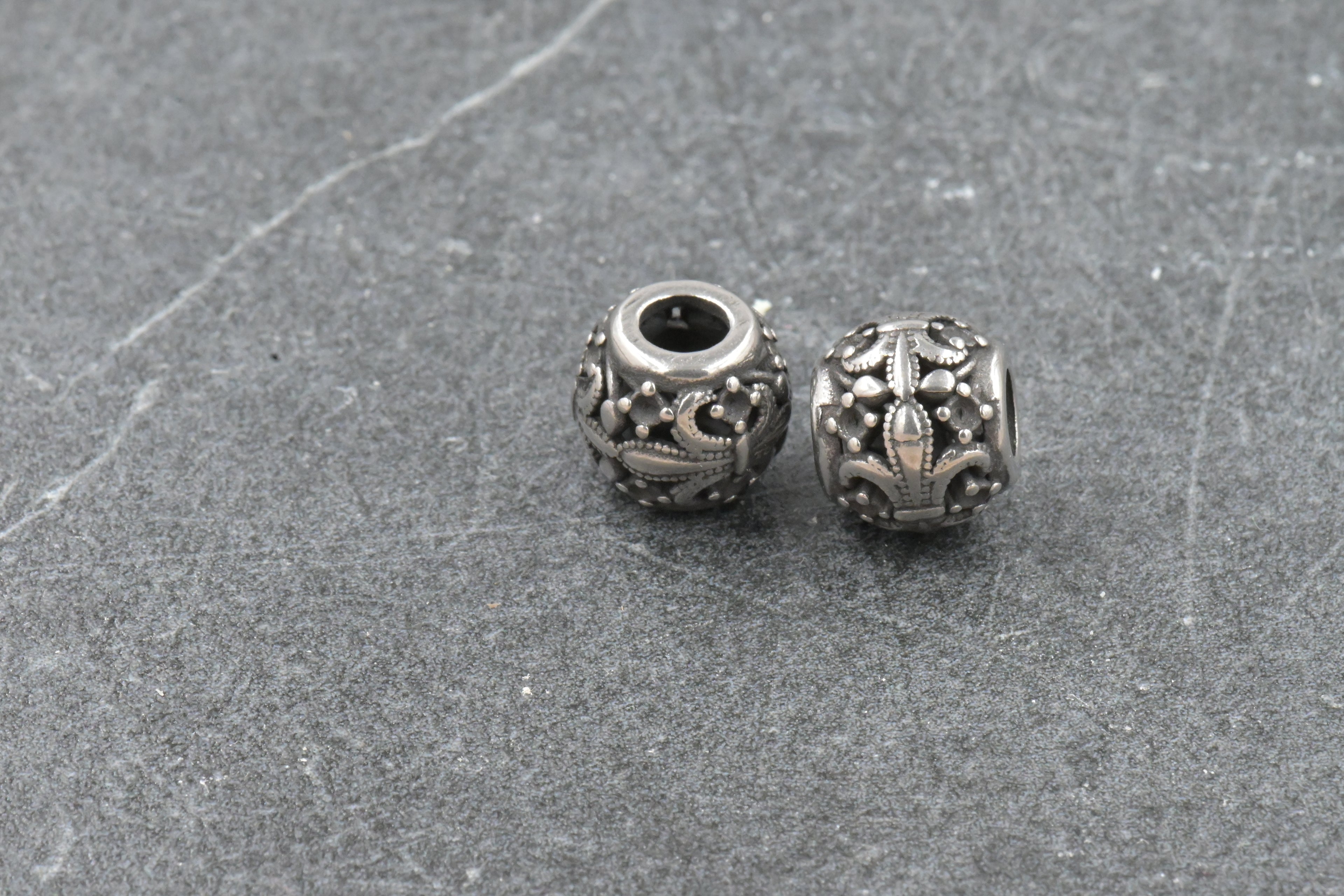 304 Stainless Steel European Beads, Large Hole Beads, Rondelle with Fleur De Lis, Antique Silver, 10x9mm