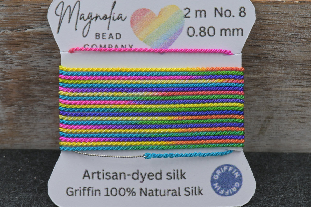 Griffin Silk Cord Rainbow – Hand-Dyed Gradient Thread for Knotting, Jewelry Making, Pendant Stringing