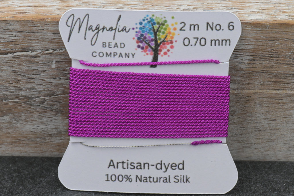 Mulberry Purple– Hand-Dyed Griffin Silk Cord Thread for Knotting, Jewelry Making, Pendant Stringing - Hand-Dyed Silk Cord - Muted Peach Cord