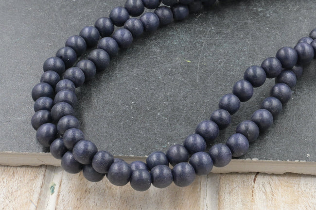 Black Forrest  Wood Round 8mm, Green Boho Wood Beads Earth Blue Beads -16 inch strand Hover Image