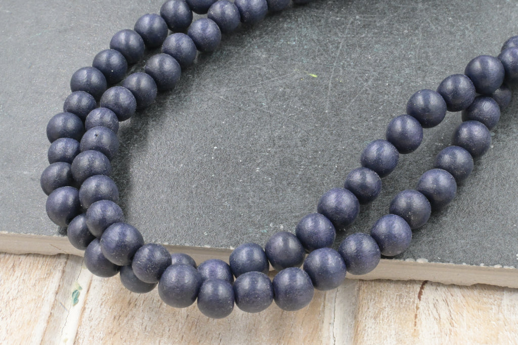 Black Forrest  Wood Round 8mm, Green Boho Wood Beads Earth Blue Beads -16 inch strand