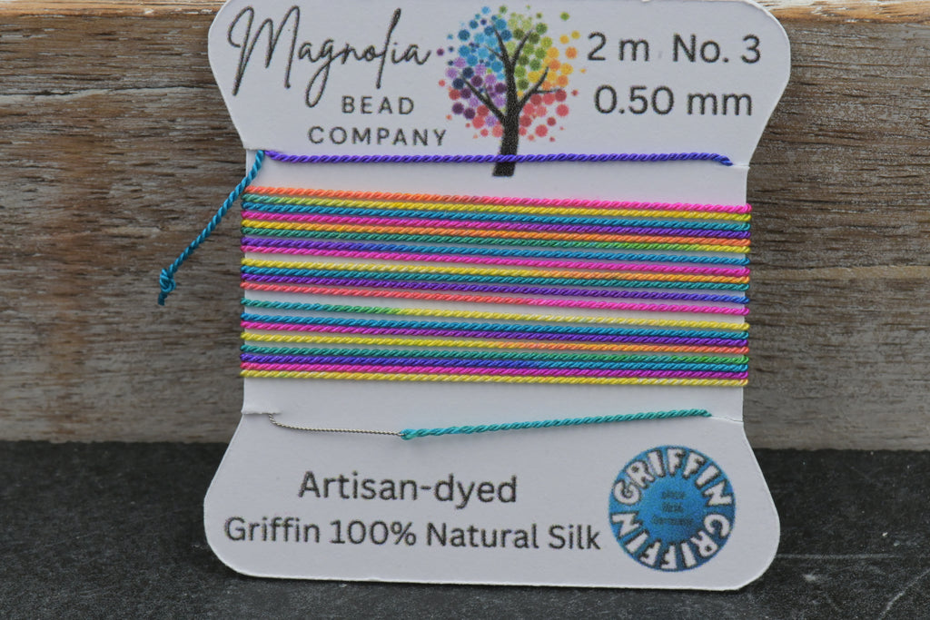 Griffin Silk Cord Rainbow – Hand-Dyed Gradient Thread for Knotting, Jewelry Making, Pendant Stringing