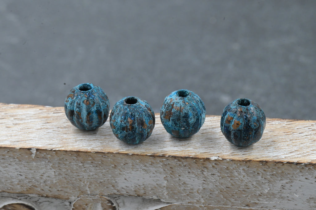 Rainworn Copper — Real Patina Fluted Metal Beads in 6mm, 8mm, 9.5mm