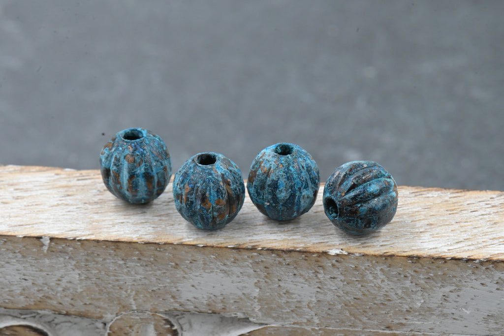 Rainworn Copper — Real Patina Fluted Metal Beads in 6mm, 8mm, 9.5mm