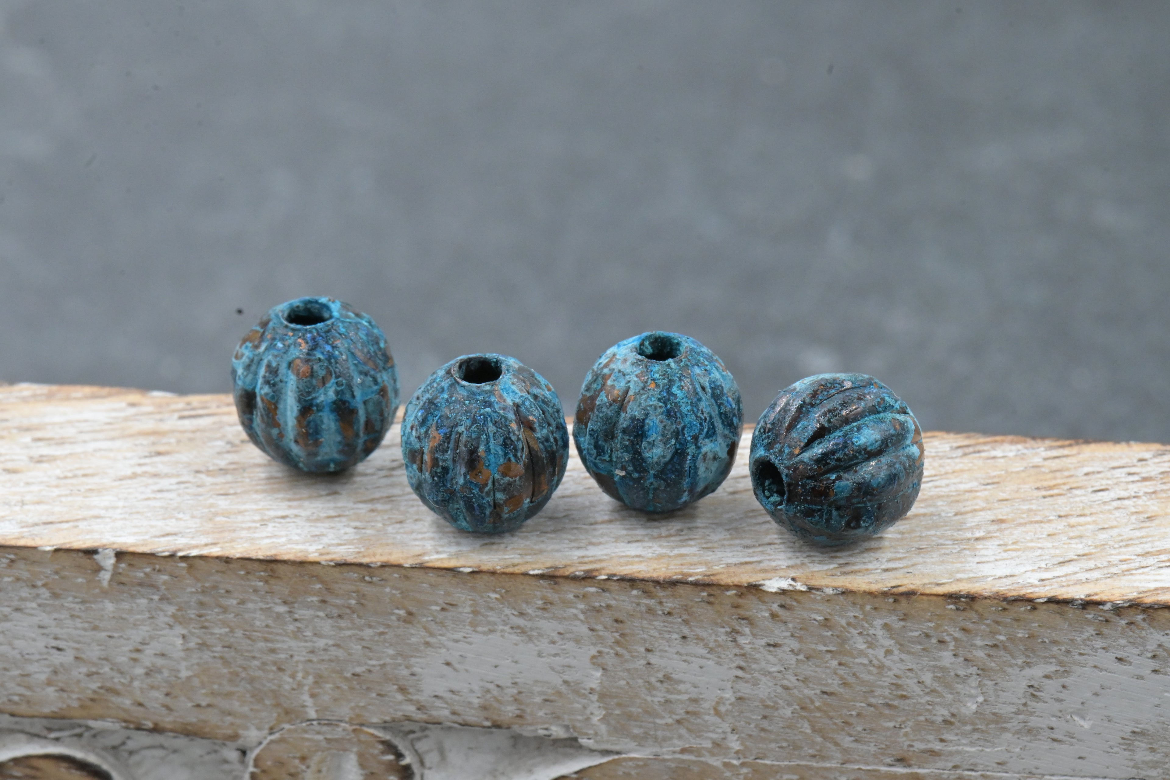 Rainworn Copper — Real Patina Fluted Metal Beads in 6mm, 8mm, 9.5mm