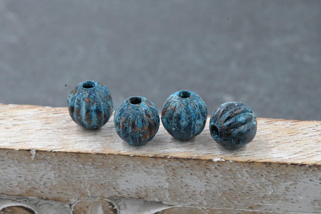 Rainworn Copper — Real Patina Fluted Metal Beads in 6mm, 8mm, 9.5mm