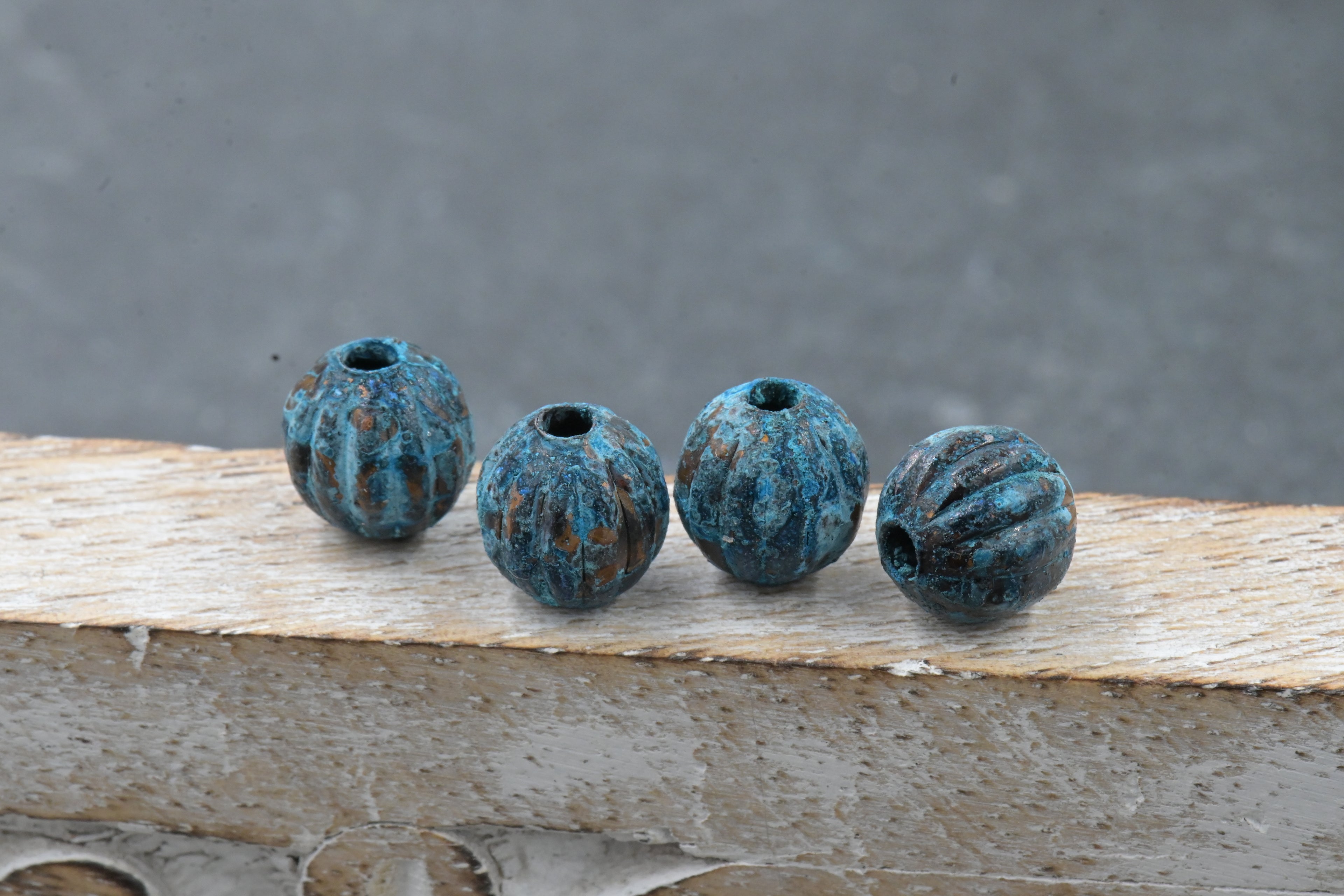 Rainworn Copper — Real Patina Fluted Metal Beads in 6mm, 8mm, 9.5mm