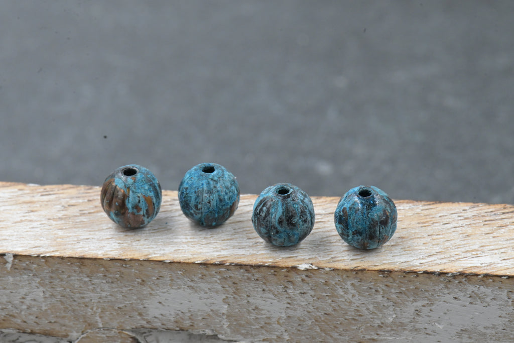 Rainworn Copper — Real Patina Fluted Metal Beads in 6mm, 8mm, 9.5mm