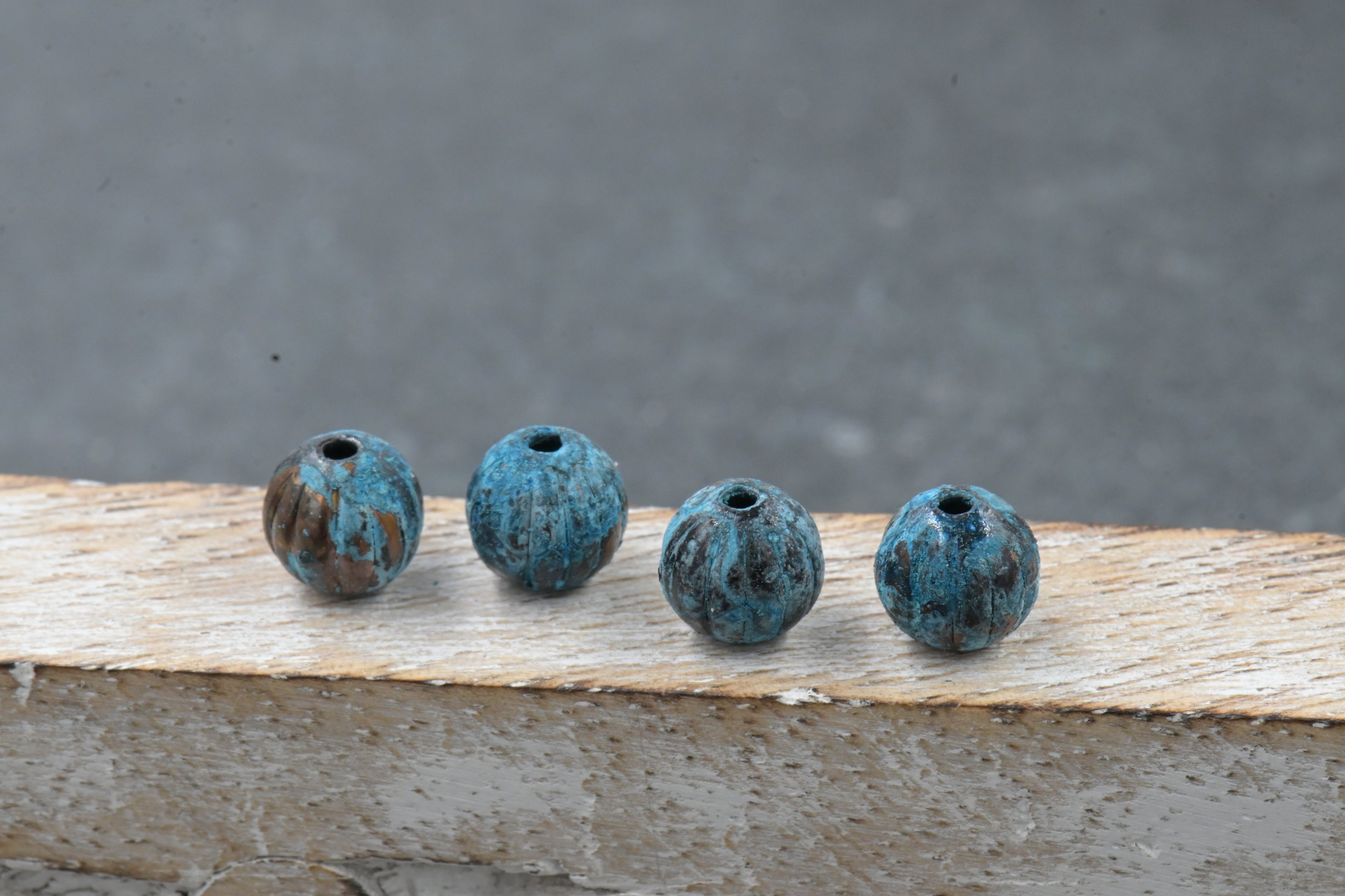 Rainworn Copper — Real Patina Fluted Metal Beads in 6mm, 8mm, 9.5mm