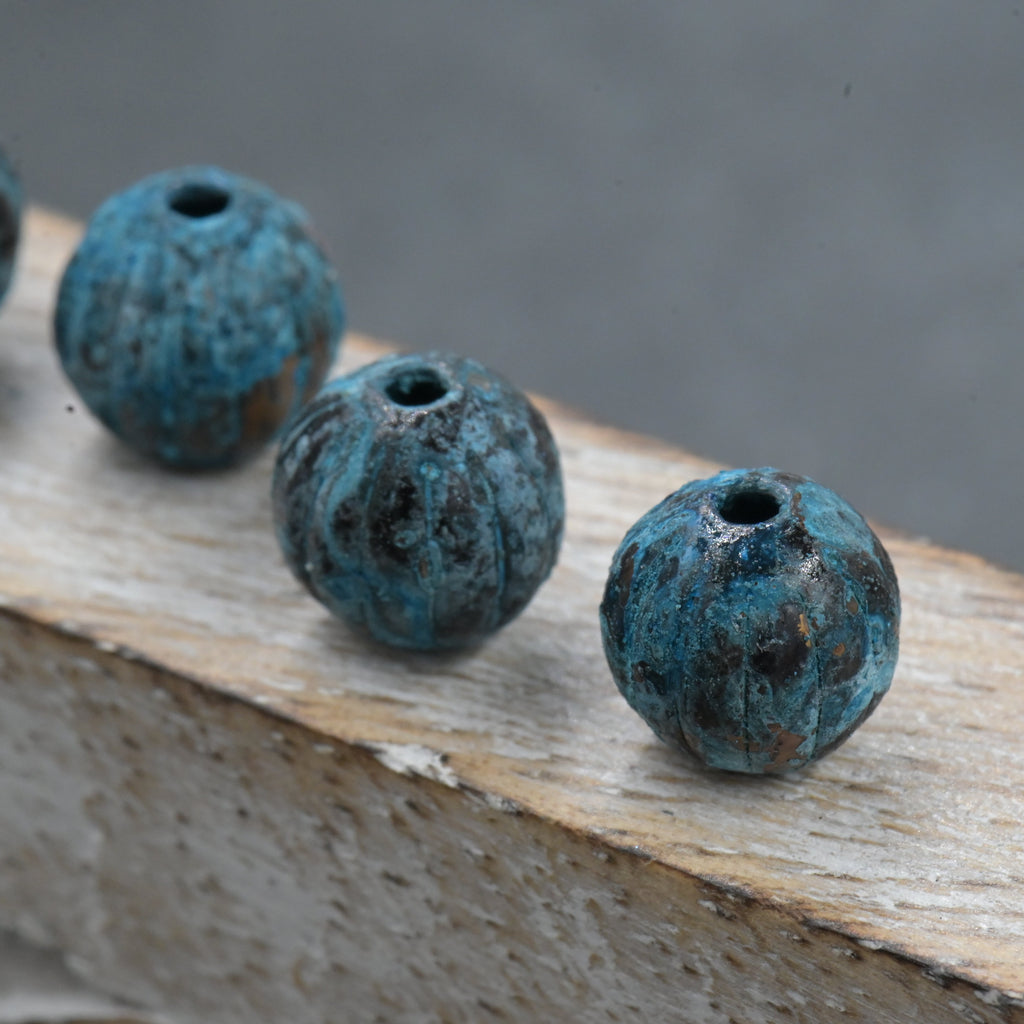 Rainworn Copper — Real Patina Fluted Metal Beads in 6mm, 8mm, 9.5mm
