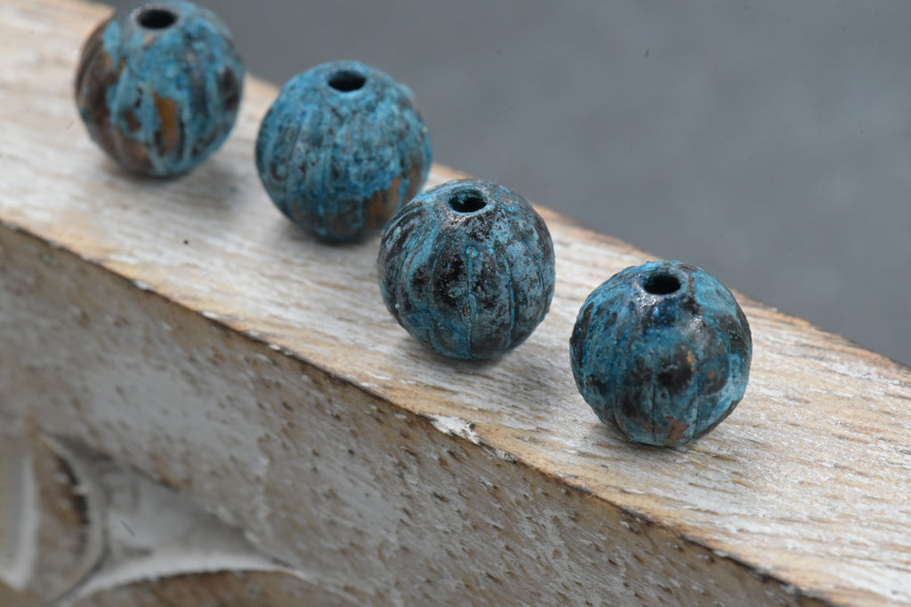 Rainworn Copper — Real Patina Fluted Metal Beads in 6mm, 8mm, 9.5mm
