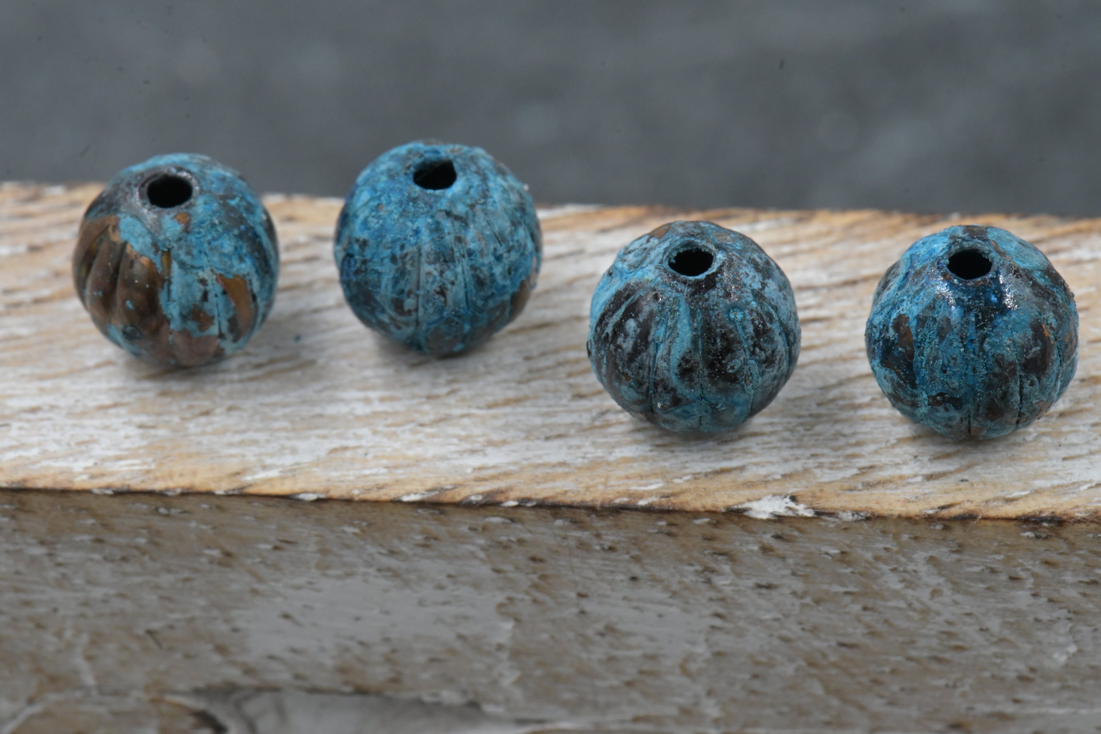 Rainworn Copper — Real Patina Fluted Metal Beads in 6mm, 8mm, 9.5mm