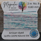 Turquoise Magenta Speckle —GRIFFIN Silk Cord – Hand‑Dyed Thread for Knotting, Jewelry Making, Pendant Stringing