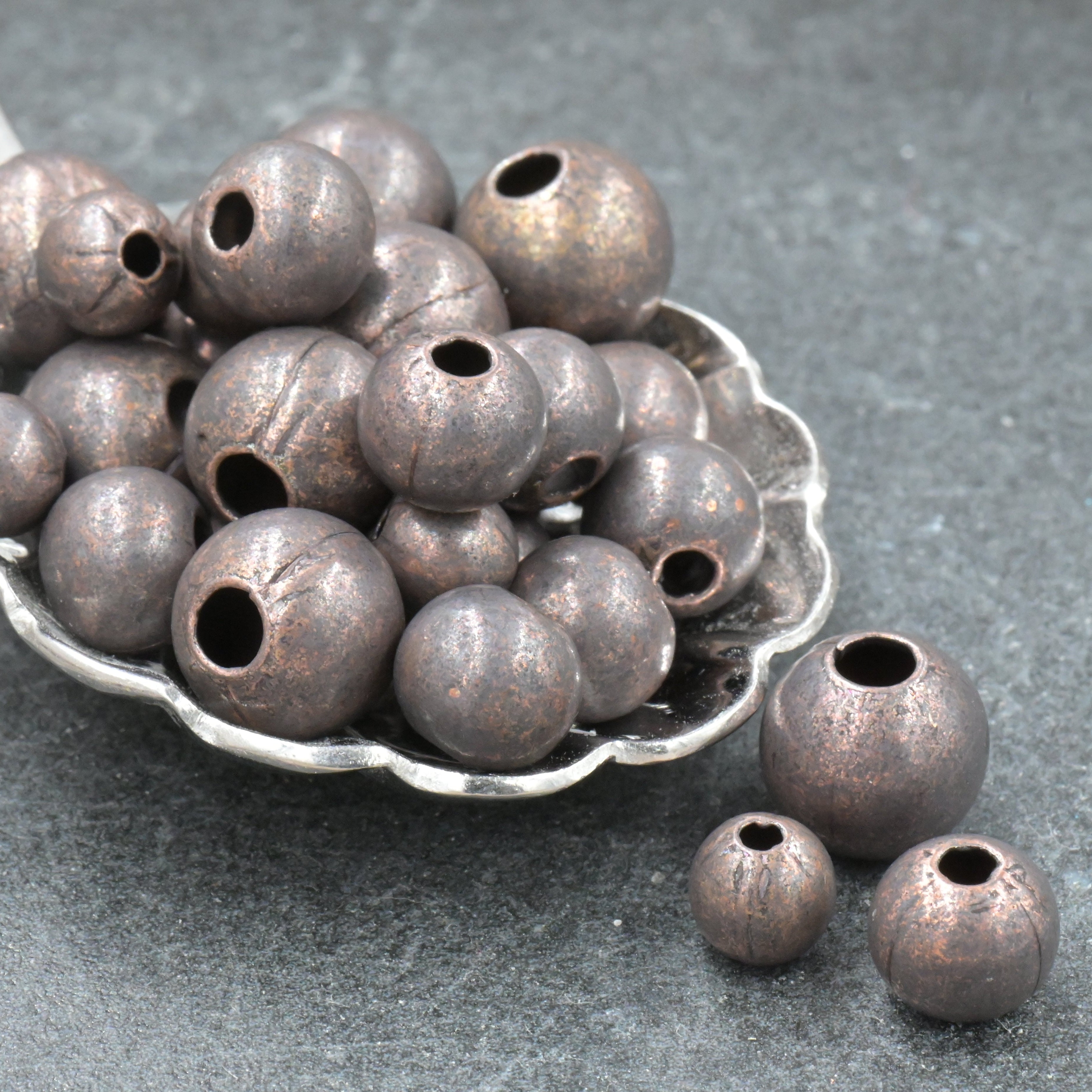 100% Pure Oxidized Copper Beads — Smokey Gray‑Brown Finish