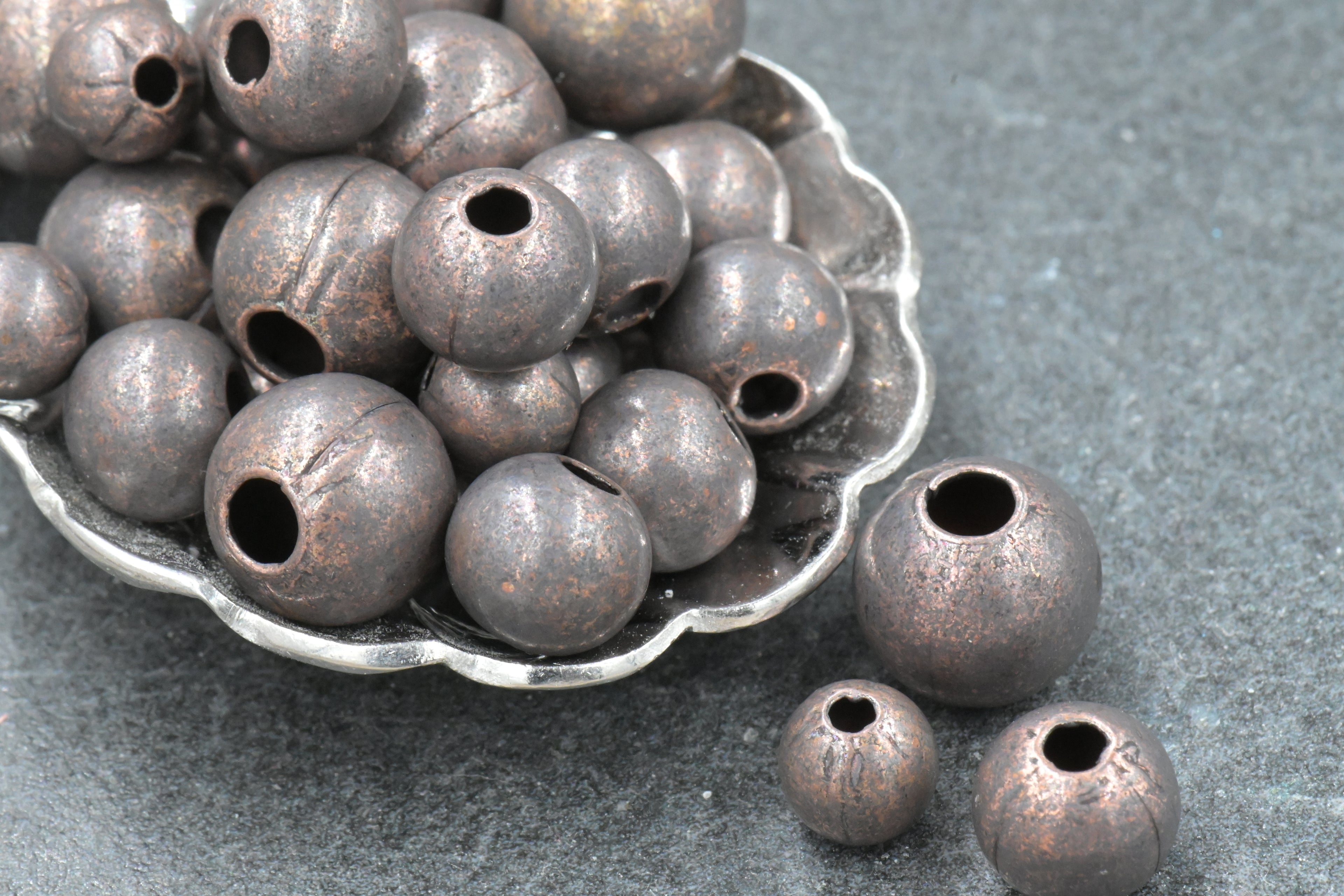 100% Pure Oxidized Copper Beads — Smokey Gray‑Brown Finish