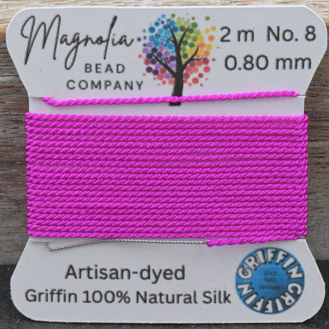 Fluorescent Fuchsia Griffin Silk Cord – Hand-Dyed Thread for Knotting, Jewelry Making, Pendant Stringing Hover Image
