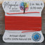 A spool of bright red silk thread from the Magnolia Bead Company, labeled as Griffin 100% Natural Silk, size No. 6, 0.