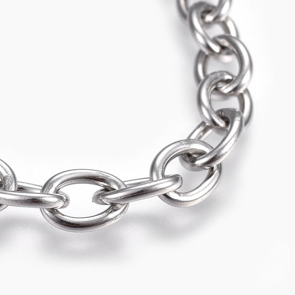 TWO, Tarnish Resistant 304 Stainless Steel Cable Chain Bracelets, with Lobster Claw Clasps, Stainless Steel