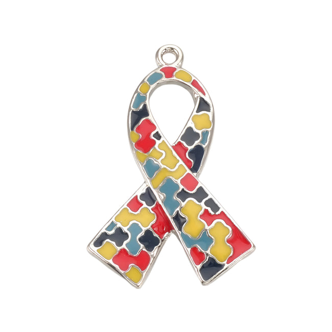 Alloy Enamel Pendants, Autism Awareness, Platinum, Colorful, 39x25.5x5mm Hover Image