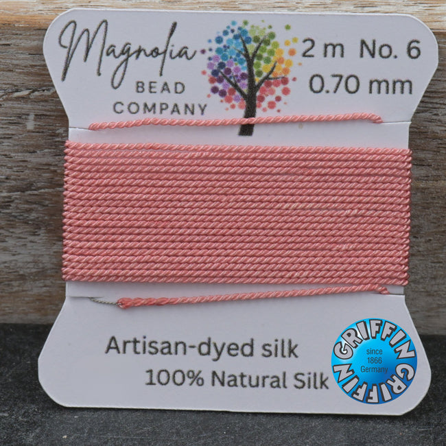 Dusty Peach– Hand-Dyed Griffin Silk Cord Thread for Knotting, Jewelry Making, Pendant Stringing - Hand-Dyed Silk Cord - Muted Peach Cord Hover Image
