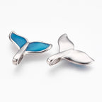 Stainless Steel Whale Tail Charm Enameled Blue