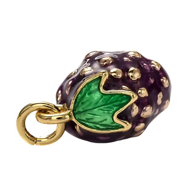 Brass Enamel Charms, Fruit, 18K Gold Plated, Purple, 12.5mm Hover Image