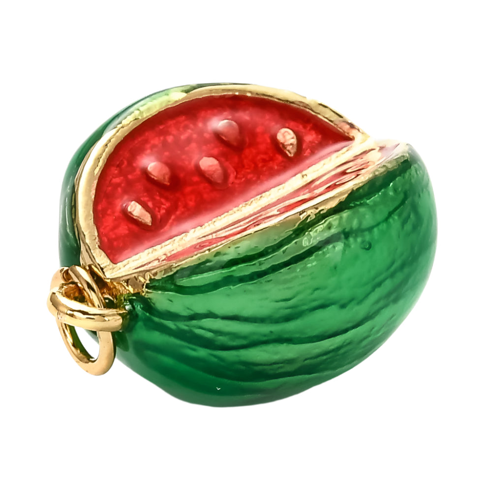 Watermelon Brass Enamel Charm, 18K Gold Plated, 16x13.5x9mm