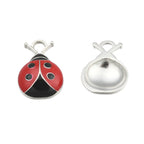 Ladybug Charm Enameled Red and Platinum, 4pc