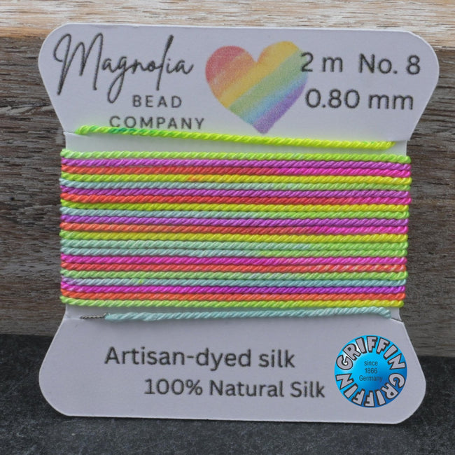 Neon Rainbow Griffin Silk Cord – Hand-Dyed Thread for Knotting, Jewelry Making, Pendant Stringing Hover Image