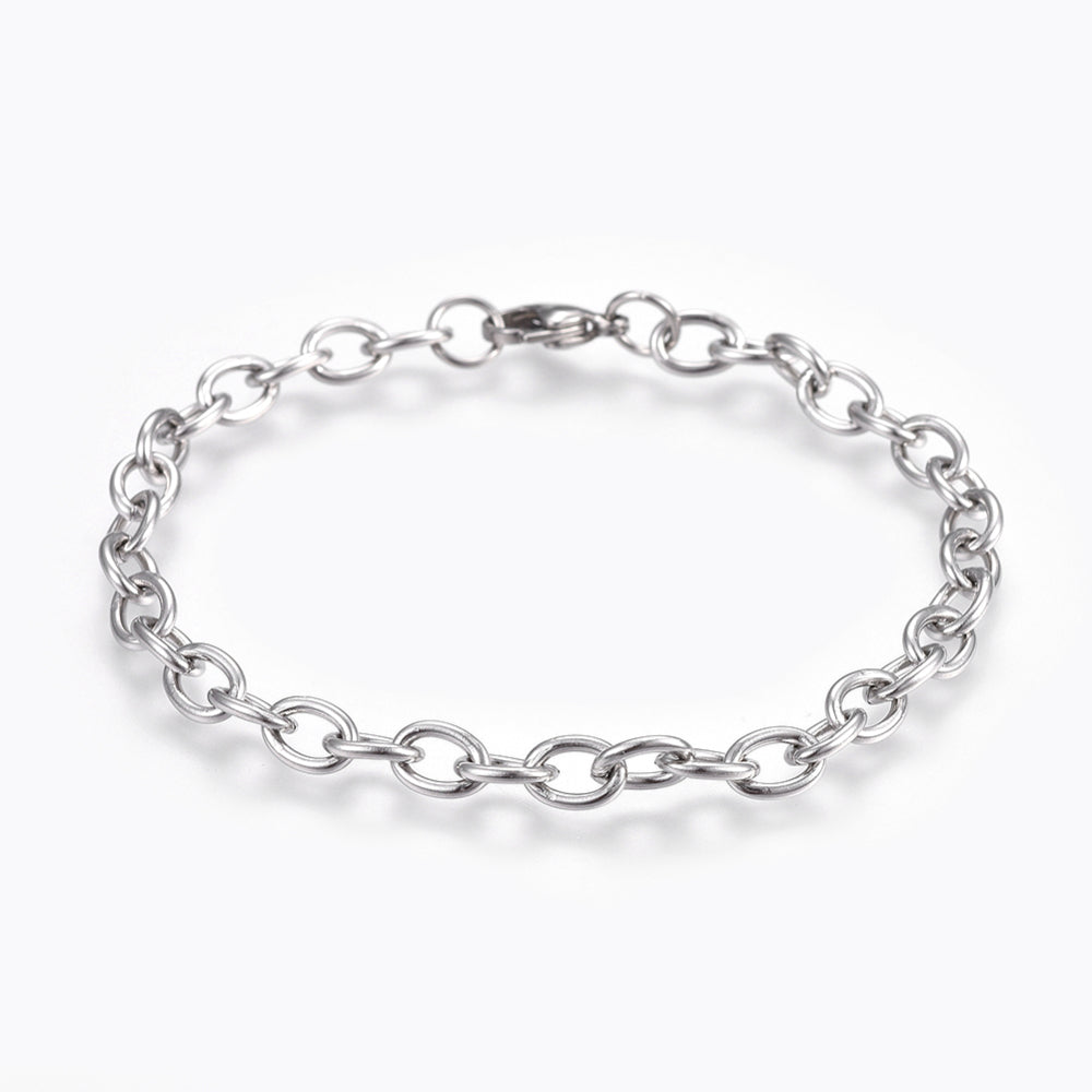 TWO, Tarnish Resistant 304 Stainless Steel Cable Chain Bracelets, with Lobster Claw Clasps, Stainless Steel