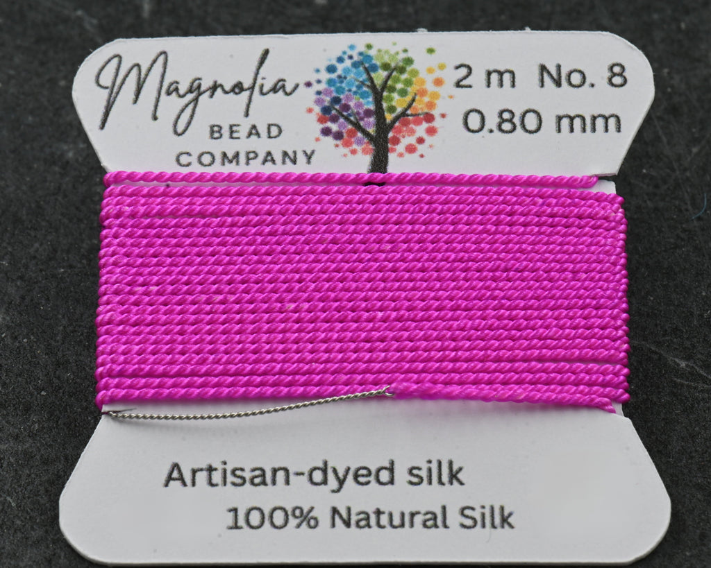Fluorescent Fuchsia Griffin Silk Cord – Hand-Dyed Thread for Knotting, Jewelry Making, Pendant Stringing