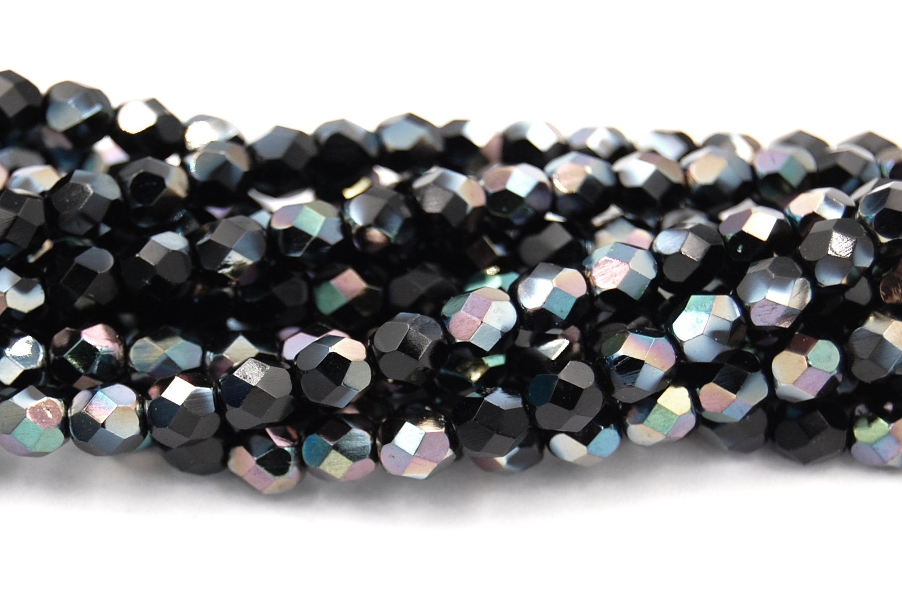 Jet Celsian Czech Glass Faceted 4mm Beads -50