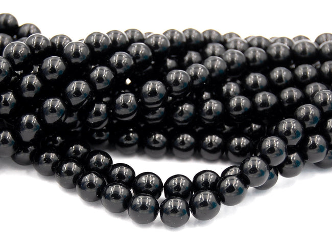 Jet Black Opaque 6mm Czech Glass Druk Beads -50 czech beads Hover Image