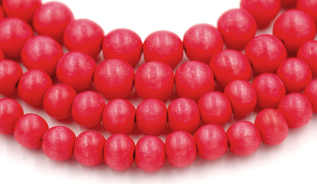 TWO 16" Strands Spring Tulip Red 8mm Wood Beads