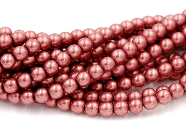 Czech Glass 6mm Round Saturated Metallic Grenadine Red Druk Beads -50 Czech Beads Hover Image