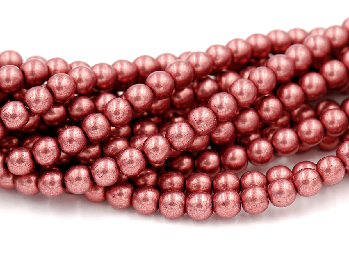 Czech Glass 6mm Round Saturated Metallic Grenadine Red Druk Beads -50 Czech Beads