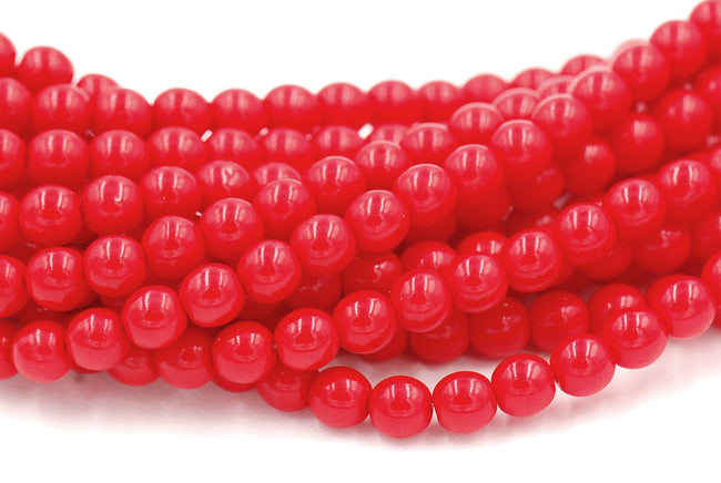100/pc  6MM Opaque Red Pressed Glass Round Beads /2 Strands Main Image