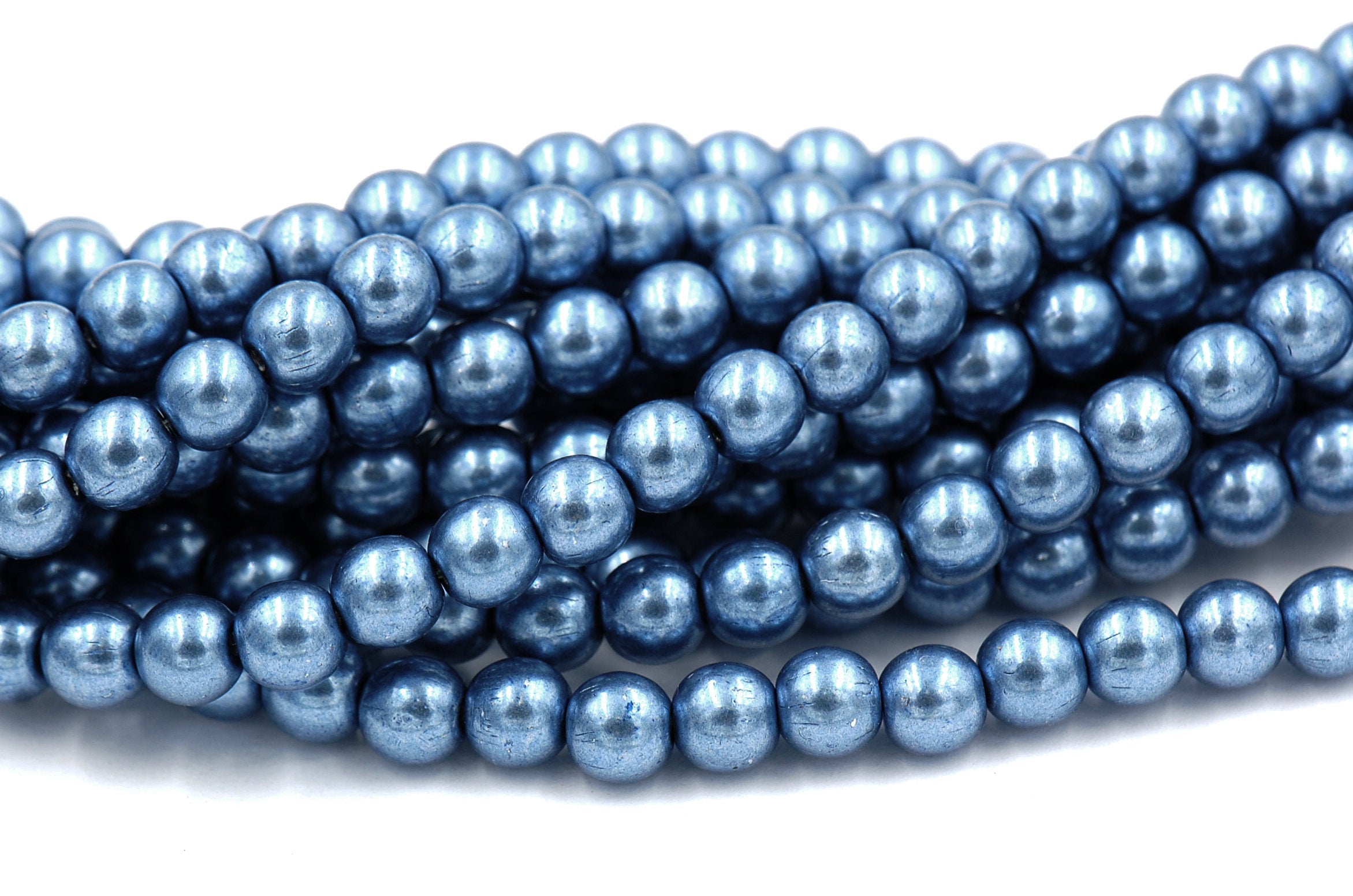 Czech Glass 6mm Round Saturated Metallic Gray Blue Druk Beads -50 Czech Beads