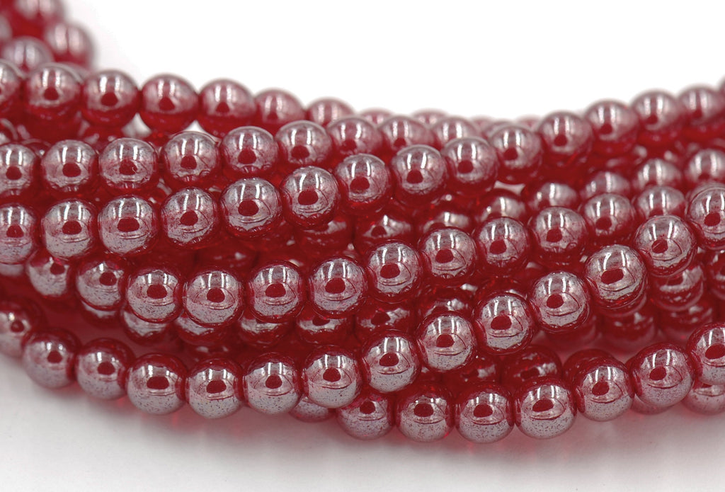 100/pc SiamRuby Red Czech 6mm Pressed Glass Round Beads