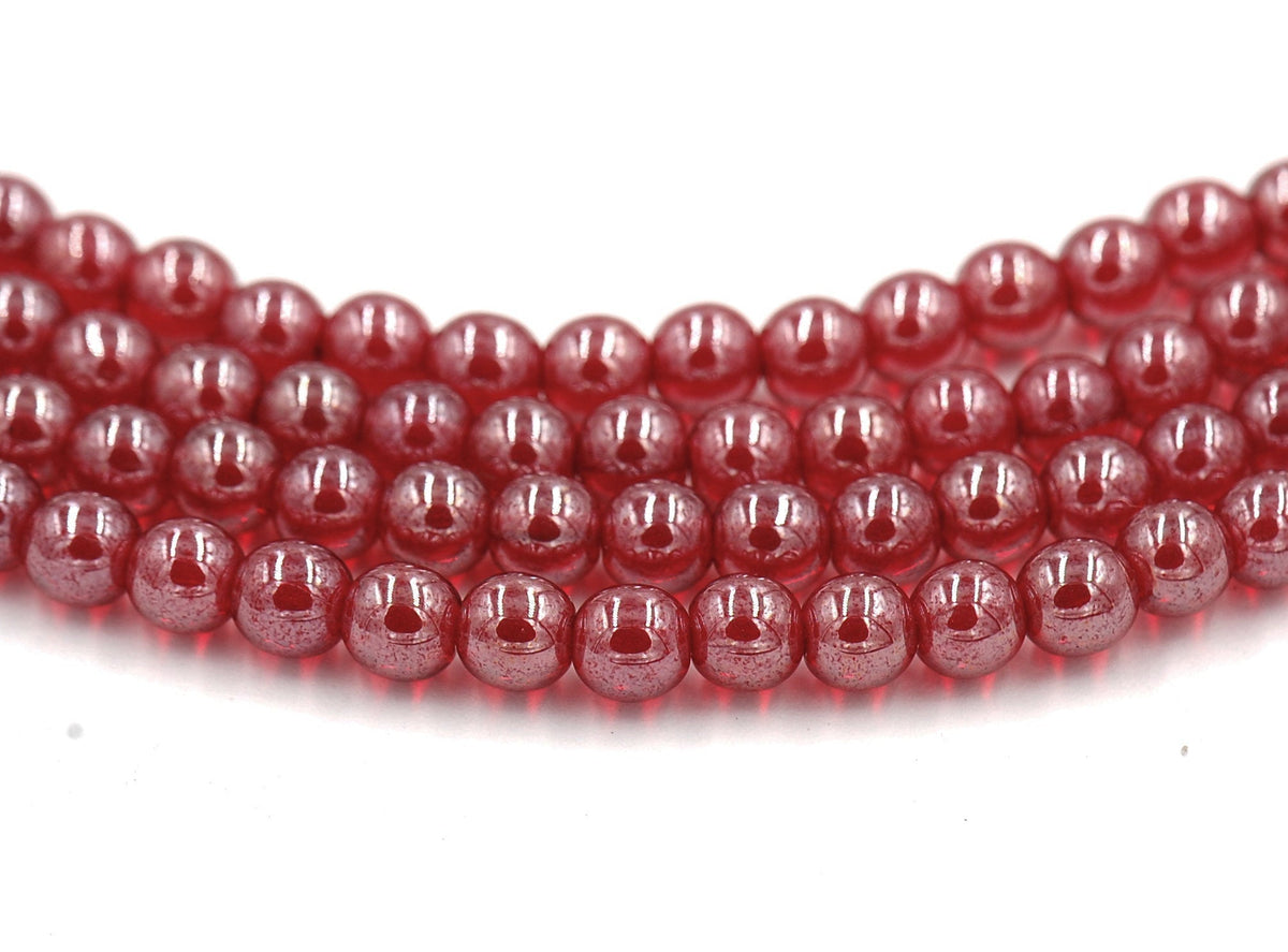 Czech Glass 6mm Siam Ruby Red Luster Round smooth Druk Beads -100