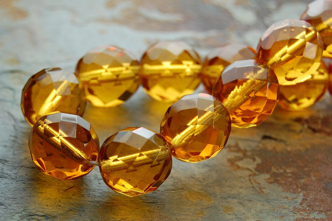 8mm Czech Beads Faceted  in Gold Honey -16 inch strand Hover Image