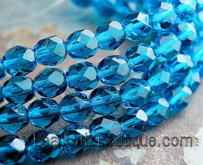 Teal Blue Czech Faceted Glass Bead 6mm Round - 50 Pc Main Image