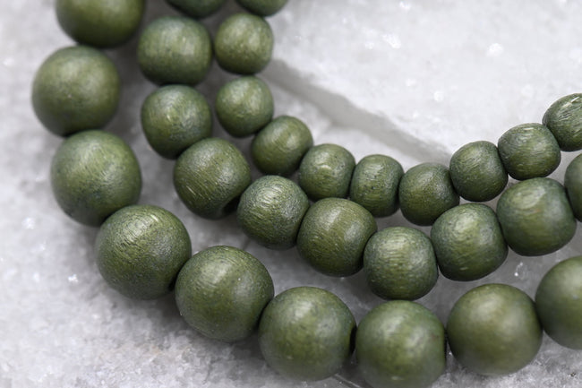 TWO 16" Strands, Winter Fern Green Wood 6mm 8mm 10mm 12mm Round or Rondelle Green Wood Beads Main Image