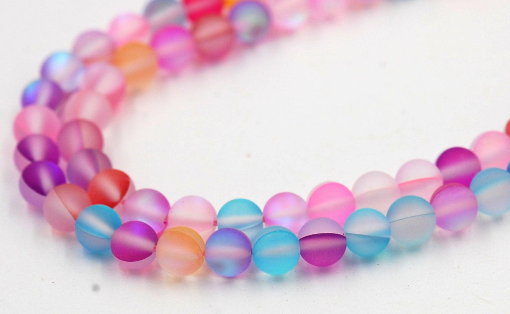 Synthetic Glass Moonstone Iridescent Beads Strands, Rainbow Moonstone Round, 6mm,8mm,10mm,12mm -Full Strand