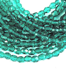 Emerald Green Czech Faceted Glass Bead 4mm Round - 50 Pc