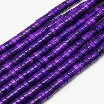 Synthetic Turquoise Beads Strands, Purple Heishi Beads, Dyed, Flat Round/Disc