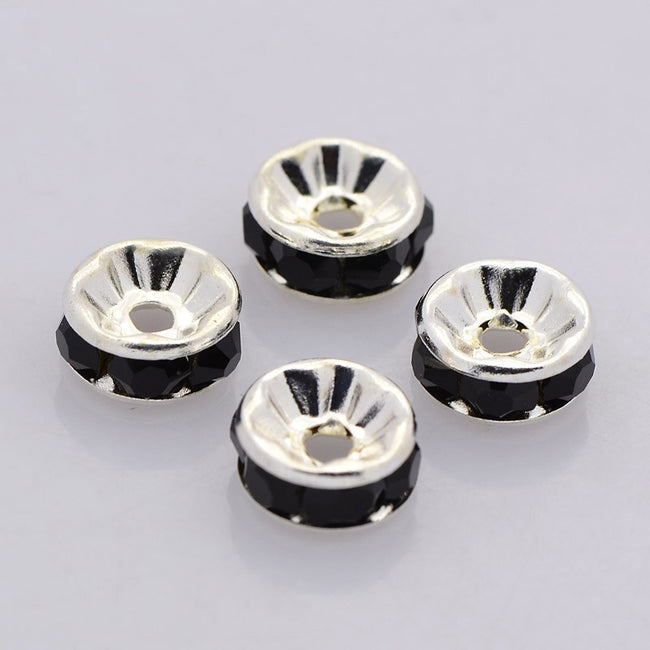 Silver Rhinestone Beads, Grade AAA, Nickel Free, Rondelle, Black Crystal, 8x3.8mm -20 Main Image